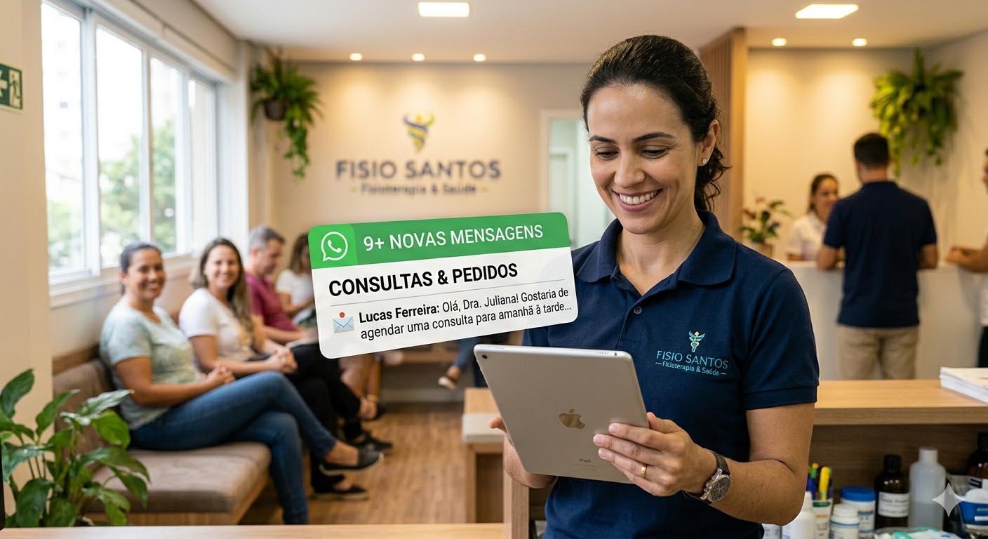 Profissional sorrindo usando celular com notificação do WhatsApp - DivulgaAI